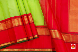 Green And Red Kanchipuram Silk Saree With Korvai Contrast Border Handwoven Pure Silk Pure Zari For Festive Wear PV SAR 25 - Saris & Lehengas - Panjavarnam PV SAR 25