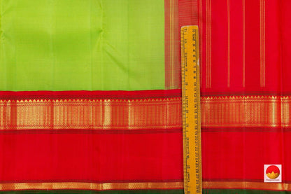 Green And Red Kanchipuram Silk Saree With Korvai Contrast Border Handwoven Pure Silk Pure Zari For Festive Wear PV SAR 25 - Saris & Lehengas - Panjavarnam PV SAR 25