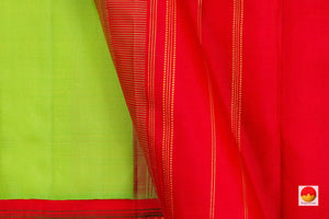 Green And Red Kanchipuram Silk Saree With Korvai Contrast Border Handwoven Pure Silk Pure Zari For Festive Wear PV SAR 25 - Saris & Lehengas - Panjavarnam PV SAR 25