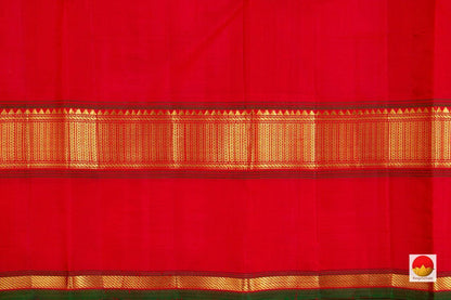 Green And Red Kanchipuram Silk Saree With Korvai Contrast Border Handwoven Pure Silk Pure Zari For Festive Wear PV SAR 25 - Saris & Lehengas - Panjavarnam PV SAR 25