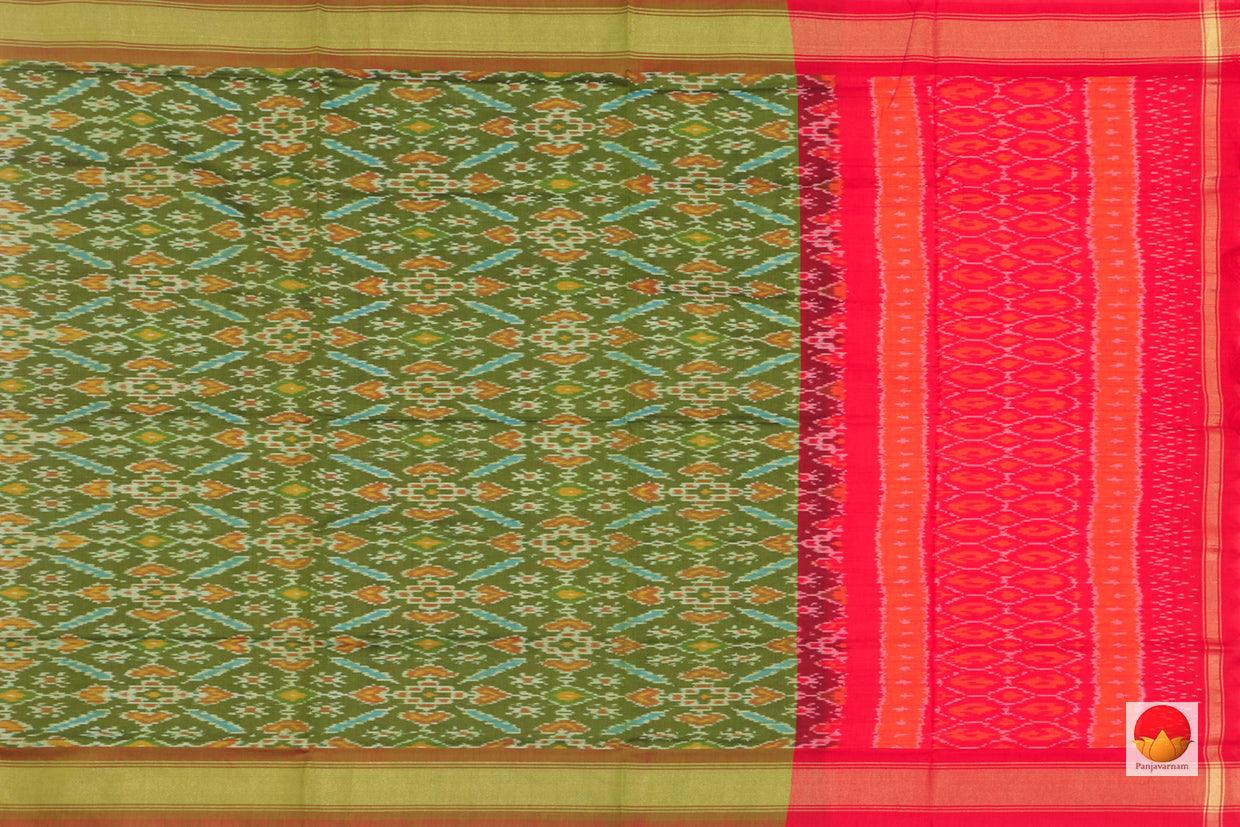 Green And Red Pochampally Ikkat Silk Dupatta With Zari Border PVD 1030 - Dupattas - Panjavarnam