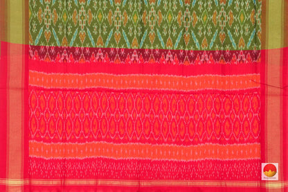 Green And Red Pochampally Ikkat Silk Dupatta With Zari Border PVD 1030 - Dupattas - Panjavarnam