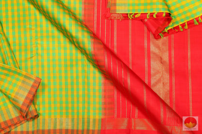 Green & Yellow - Handwoven Pure Silk Kanjivaram Saree - Pure Zari - PV G 1918 - Archives - Silk Sari - Panjavarnam