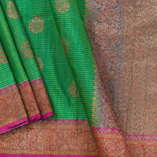 Green Banarasi Matka Silk Saree Handwoven Pure Silk PM 287 - Banarasi Silk - Panjavarnam PM 287