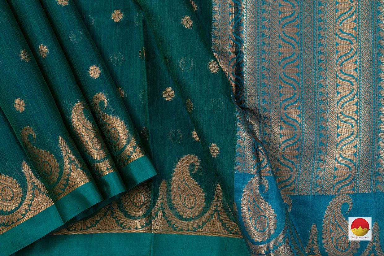 Green Banarasi Silk Cotton Saree With Antique Zari Handwoven For Festive Wear PSC 1223 - Silk Cotton - Panjavarnam PSC 1223