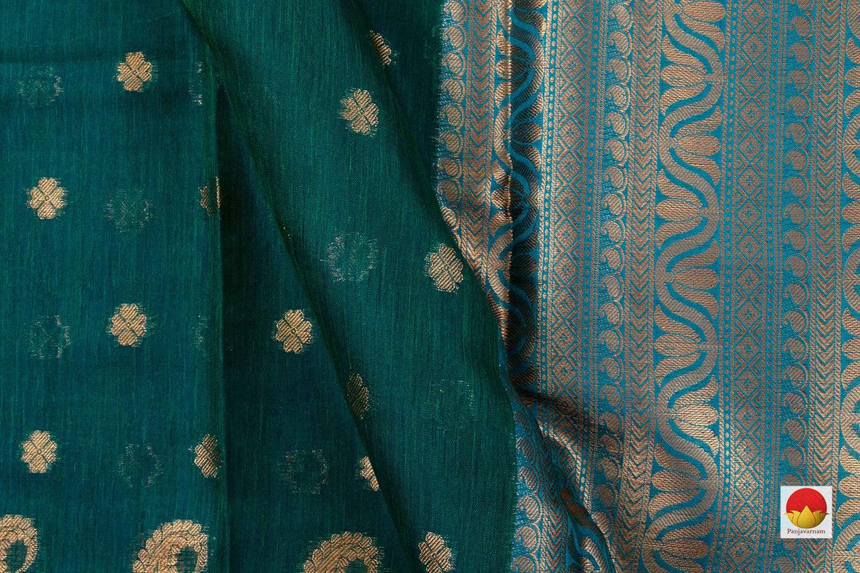 Green Banarasi Silk Cotton Saree With Antique Zari Handwoven For Festive Wear PSC 1223 - Silk Cotton - Panjavarnam PSC 1223