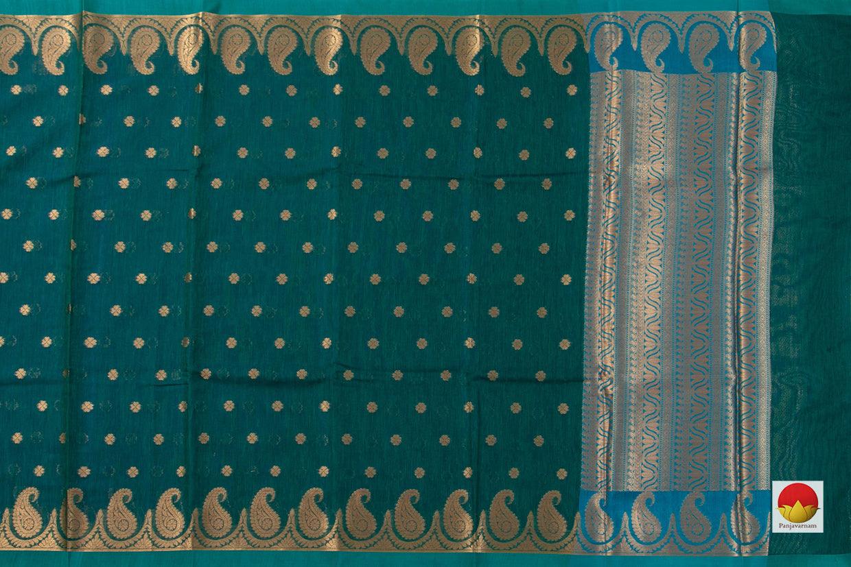 Green Banarasi Silk Cotton Saree With Antique Zari Handwoven For Festive Wear PSC 1223 - Silk Cotton - Panjavarnam PSC 1223