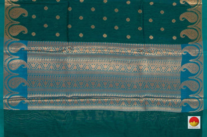 Green Banarasi Silk Cotton Saree With Antique Zari Handwoven For Festive Wear PSC 1223 - Silk Cotton - Panjavarnam PSC 1223