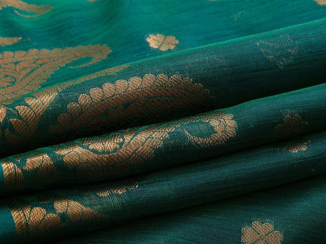 Green Banarasi Silk Cotton Saree With Antique Zari Handwoven For Festive Wear PSC 1223 - Silk Cotton - Panjavarnam PSC 1223