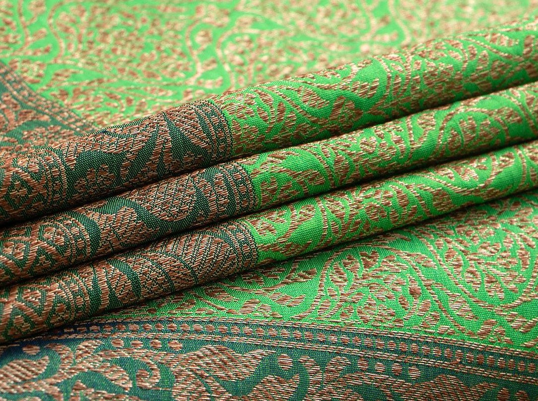 Green Banarasi Silk Saree With Antique Zari Handwoven Pure Silk PB 300 - Banarasi Silk - Panjavarnam
