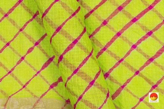 Green Bandhani Lehariya Kota Silk Saree Handwoven PV RJ 32 - Bandhani Silk - Panjavarnam PV RJ 32