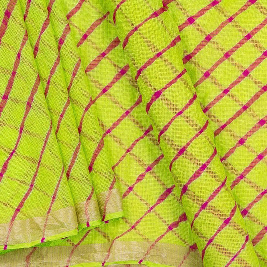 Green Bandhani Lehariya Kota Silk Saree Handwoven PV RJ 32 - Bandhani Silk - Panjavarnam PV RJ 32