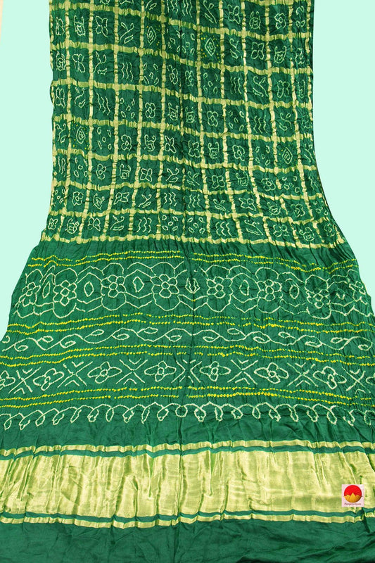 Green Gharchola Bandhani Silk Saree Handwoven Pure Silk PV KO 138 - Bandhani Silk - Panjavarnam PV KO 138