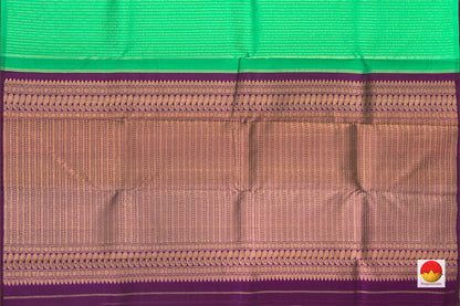 Green Kanchipuram Silk Saree Borderless Handwoven Pure Silk Pure Zari For Festive Wear PV NYC 449 - Silk Sari - Panjavarnam