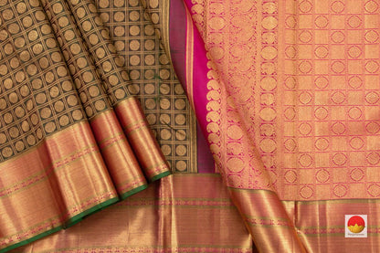 Green Kanchipuram Silk Saree Handwoven Pure Silk Pure Zari For Wedding Wear PV G 1808 - Silk Sari - Panjavarnam PV G 1808