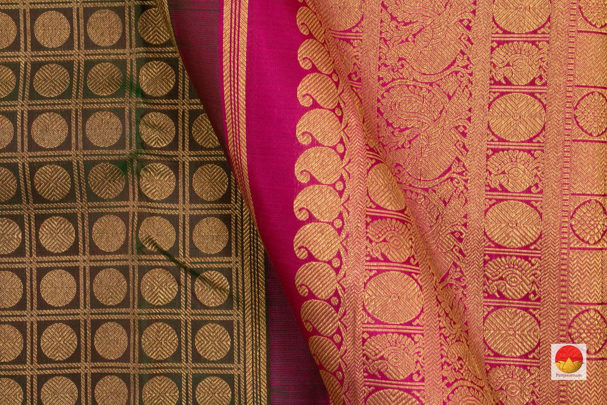 Green Kanchipuram Silk Saree Handwoven Pure Silk Pure Zari For Wedding Wear PV G 1808 - Silk Sari - Panjavarnam PV G 1808