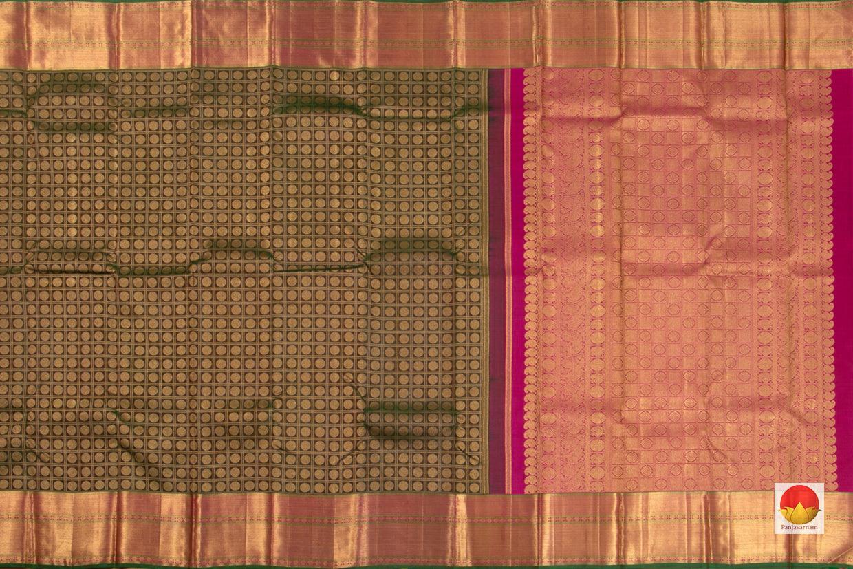 Green Kanchipuram Silk Saree Handwoven Pure Silk Pure Zari For Wedding Wear PV G 1808 - Silk Sari - Panjavarnam PV G 1808