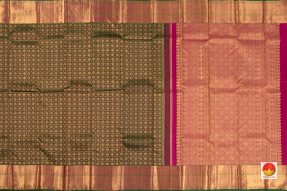 Green Kanchipuram Silk Saree Handwoven Pure Silk Pure Zari For Wedding Wear PV G 1808 - Silk Sari - Panjavarnam PV G 1808