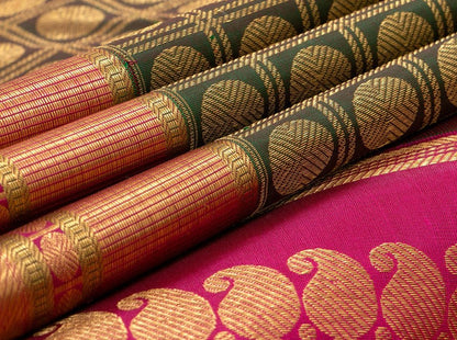 Green Kanchipuram Silk Saree Handwoven Pure Silk Pure Zari For Wedding Wear PV G 1808 - Silk Sari - Panjavarnam PV G 1808