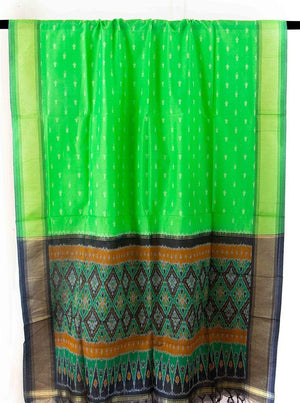 Green Pochampally Ikkat Silk Dupatta With Zari Border PVD 1014 - Dupattas - Panjavarnam