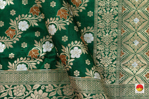 Green Tanchoi Banarasi Silk Saree Handwoven Pure Silk For Festive Wear. PB SN 102 - Banarasi Silk - Panjavarnam PB SN 102