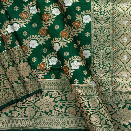 Green Tanchoi Banarasi Silk Saree Handwoven Pure Silk For Festive Wear. PB SN 102 - Banarasi Silk - Panjavarnam PB SN 102
