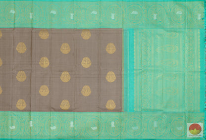 Grey And Green Kanchipuram Silk Saree Handwoven Pure Silk Pure Zari For Party Wear PV ASB 14 - Silk Sari - Panjavarnam