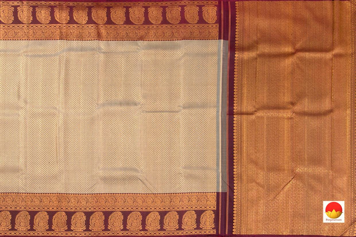 Grey And Maroon Kanchipuram Silk Saree Handwoven Pure Silk Pure Zari For Wedding Wear PV NYC 448 - Silk Sari - Panjavarnam