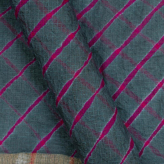 Grey Bandhani Lehariya Kota Silk Saree Handwoven PV RJ 29 - Bandhani Silk - Panjavarnam PV RJ 29