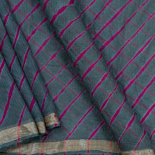 Grey Bandhani Lehariya Kota Silk Saree Handwoven PV RJ 29 - Bandhani Silk - Panjavarnam PV RJ 29