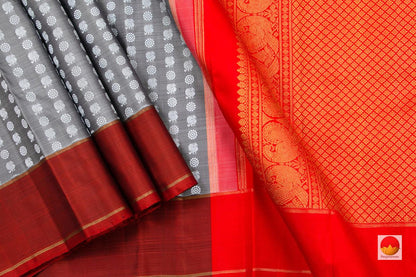 Grey Kanchipuram Silk Saree Handwoven Pure Silk Pure Zari For Office Wear PV G 4291 - Silk Sari - Panjavarnam PV G 4291