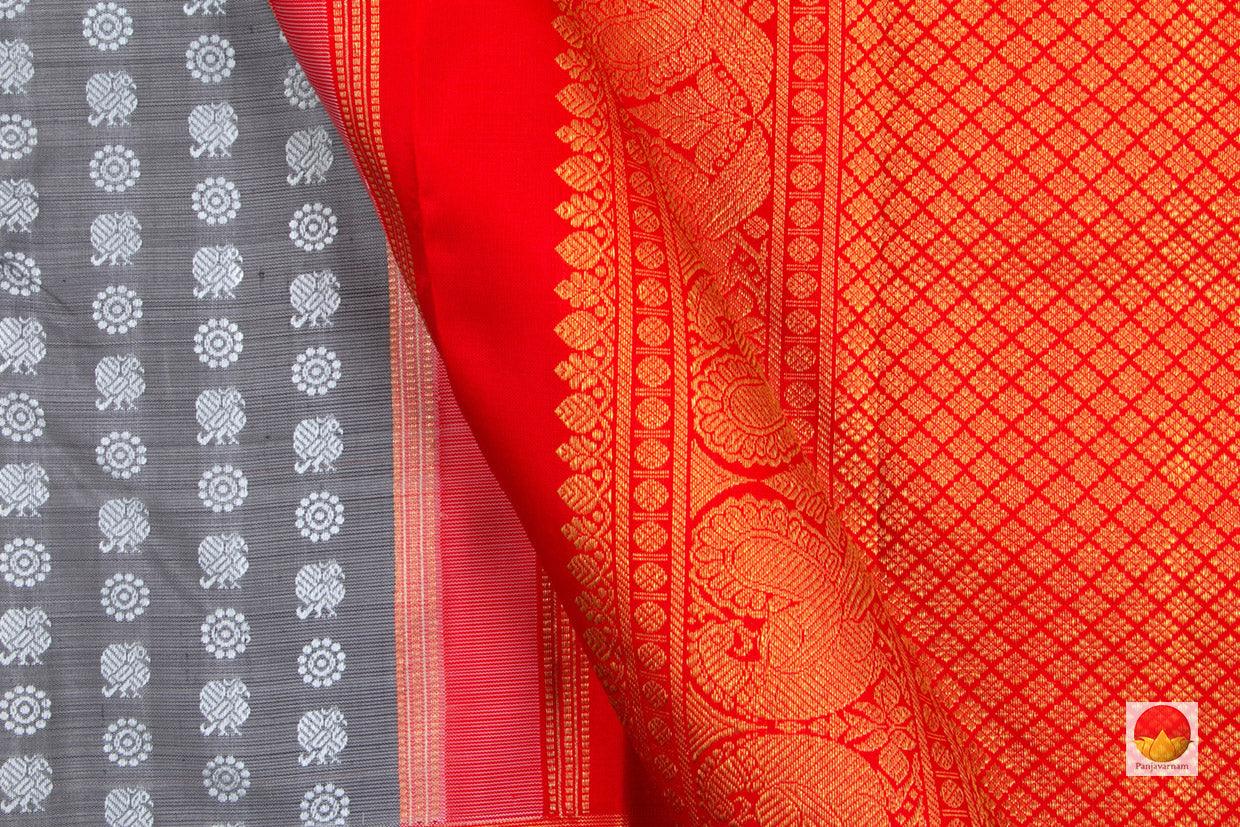 Grey Kanchipuram Silk Saree Handwoven Pure Silk Pure Zari For Office Wear PV G 4291 - Silk Sari - Panjavarnam PV G 4291