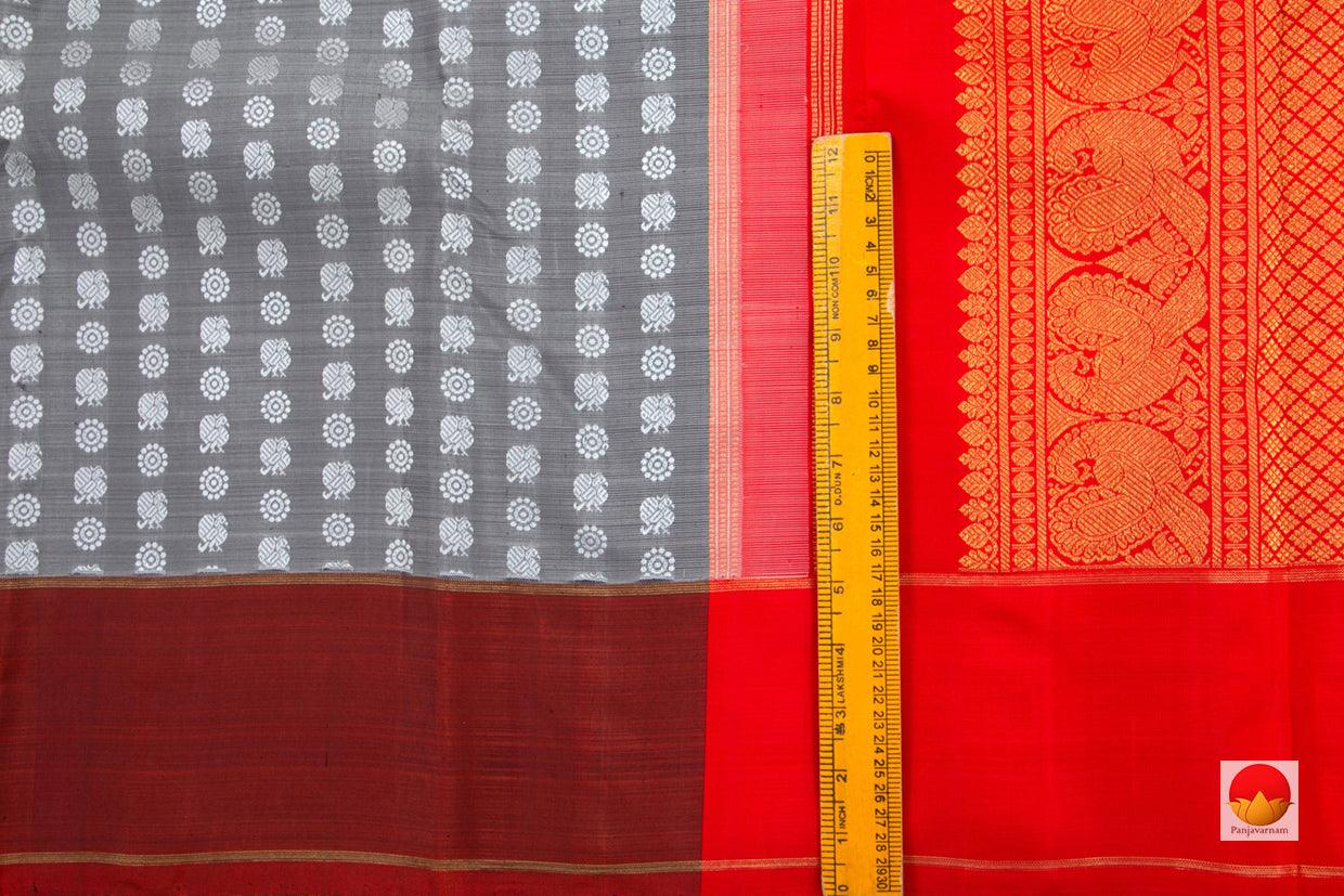 Grey Kanchipuram Silk Saree Handwoven Pure Silk Pure Zari For Office Wear PV G 4291 - Silk Sari - Panjavarnam PV G 4291