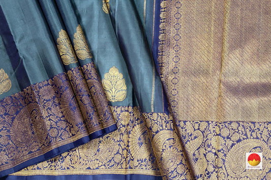 Grey Kanchipuram Silk Saree Handwoven Pure Silk Pure Zari For Party Wear PV NYC 318 - Silk Sari - Panjavarnam
