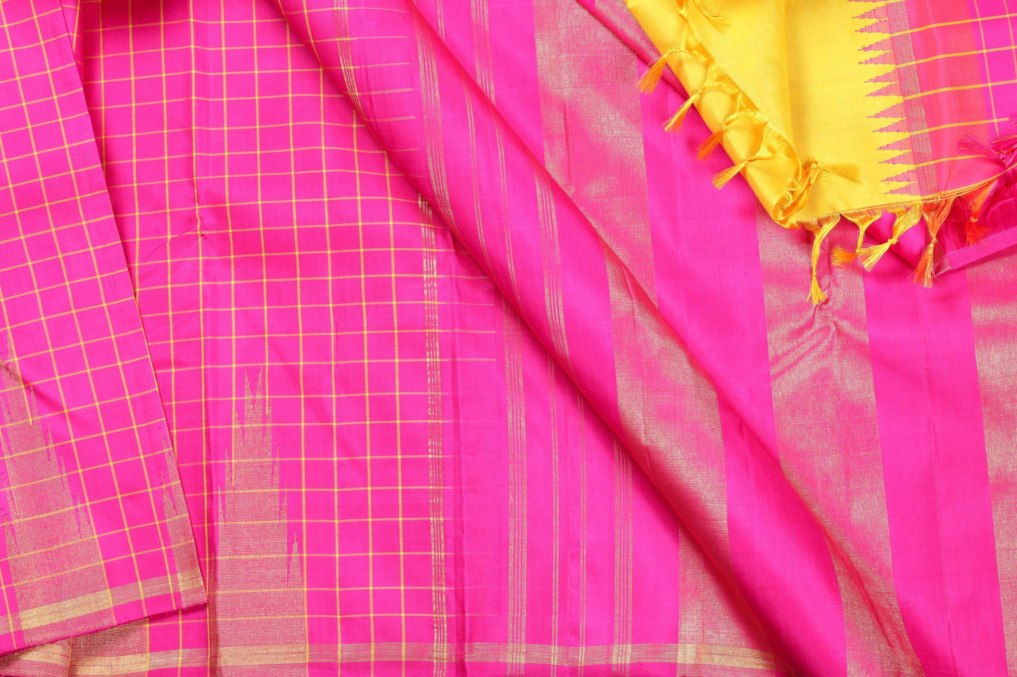 Half & Half Design Handwoven Kanjivaram Pure Silk Saree - Temple Border - PA 151 - Silk Sari - Panjavarnam
