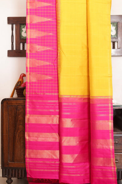 Half & Half Design Handwoven Kanjivaram Pure Silk Saree - Temple Border - PA 151 - Silk Sari - Panjavarnam