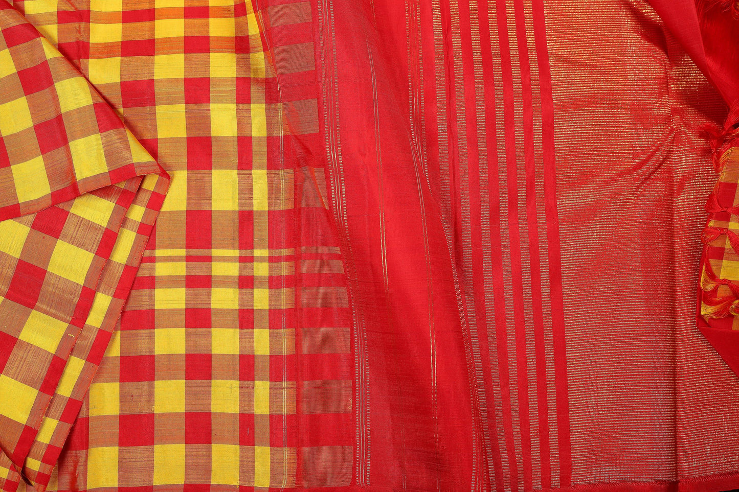 Half and Half Handwoven Kanjivaram Pure Silk Saree - Temple Border - PVA 0418 1299 - Silk Sari - Panjavarnam 1299