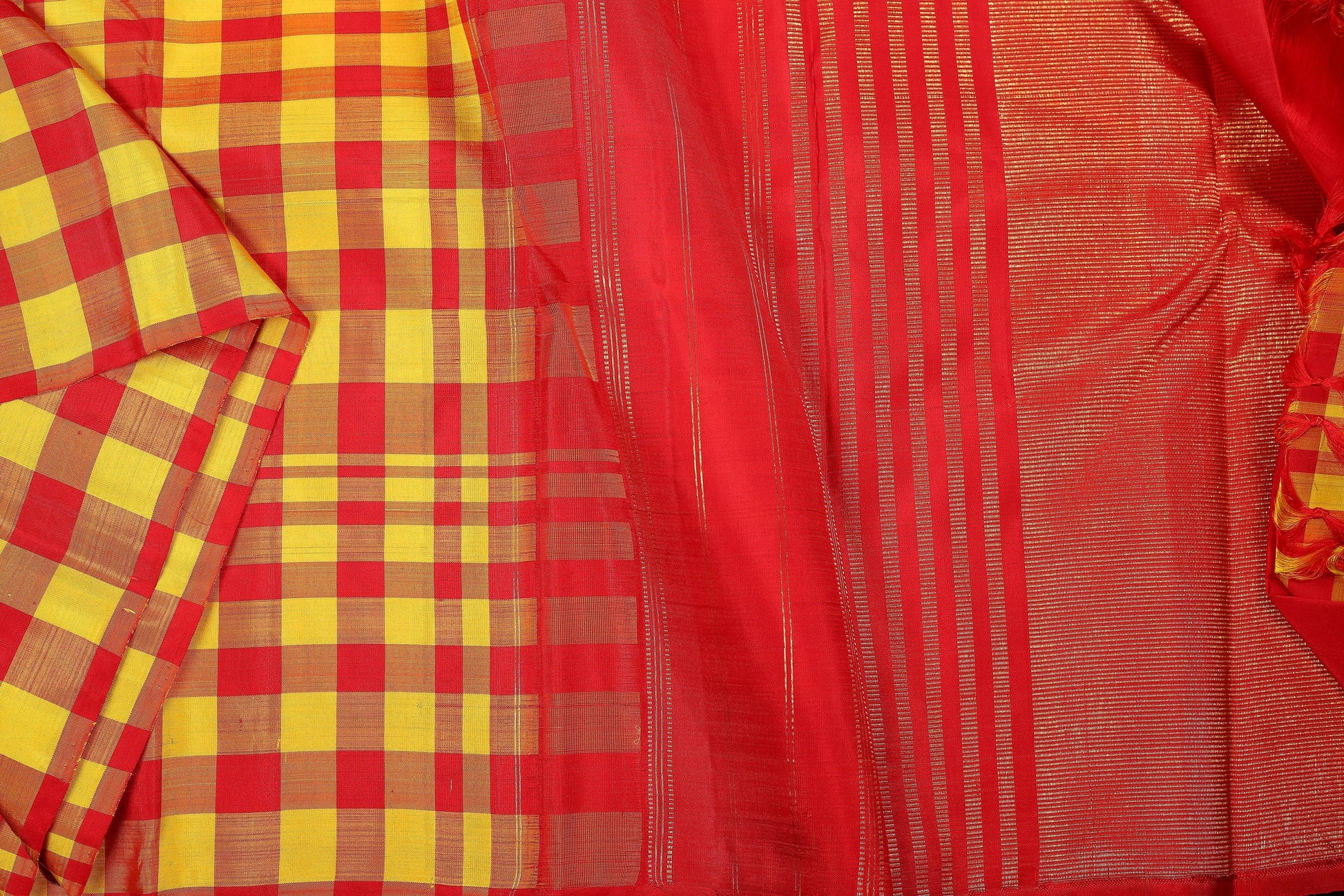 Half and Half Handwoven Kanjivaram Pure Silk Saree - Temple Border - PVA 0418 1299 - Silk Sari - Panjavarnam 1299