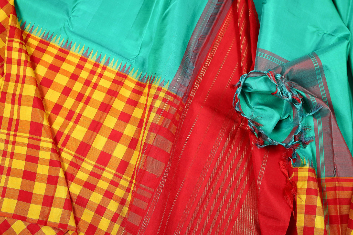 Half and Half Handwoven Kanjivaram Pure Silk Saree - Temple Border - PVA 0418 1299 - Silk Sari - Panjavarnam 1299