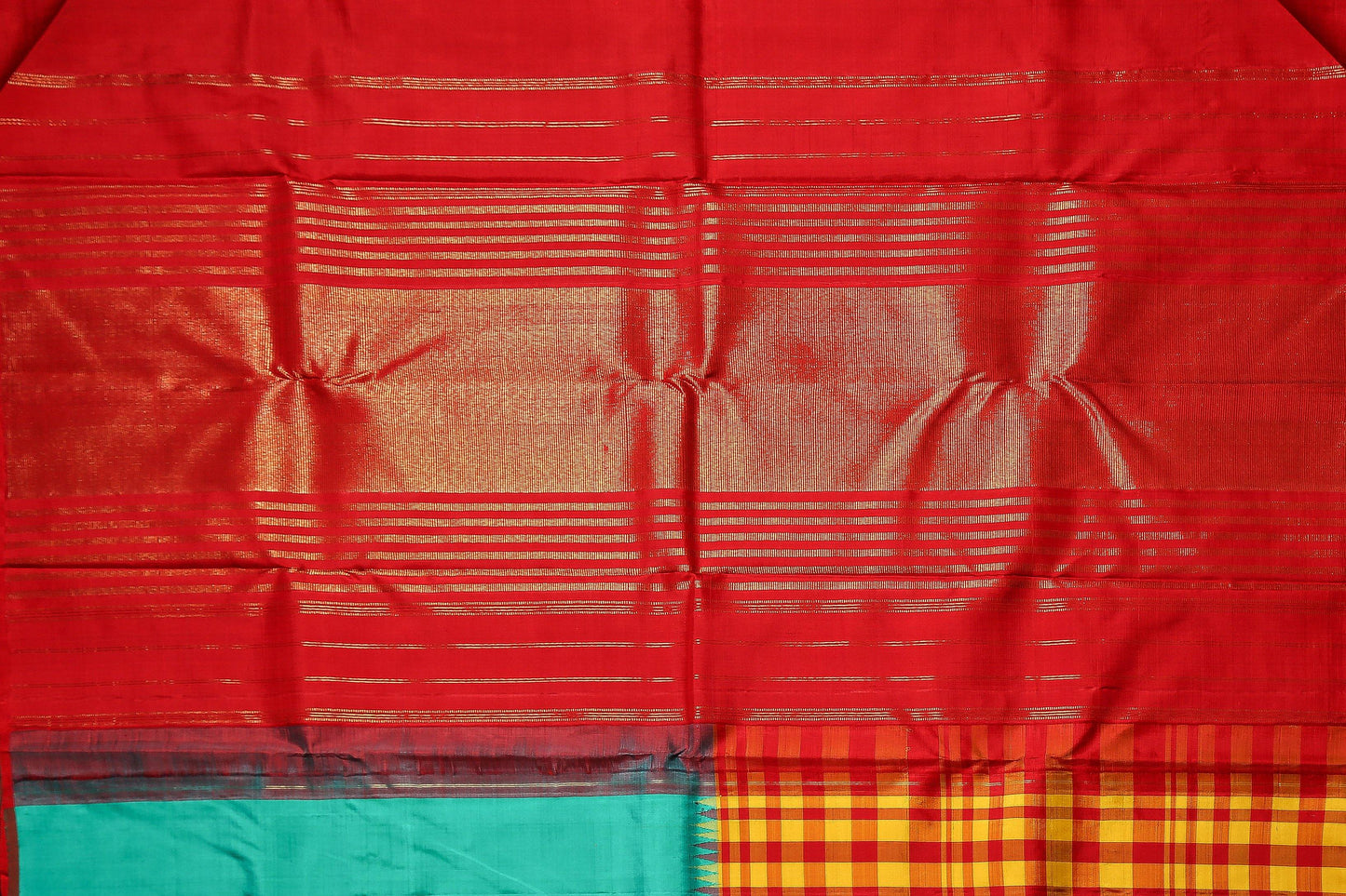 Half and Half Handwoven Kanjivaram Pure Silk Saree - Temple Border - PVA 0418 1299 - Silk Sari - Panjavarnam 1299