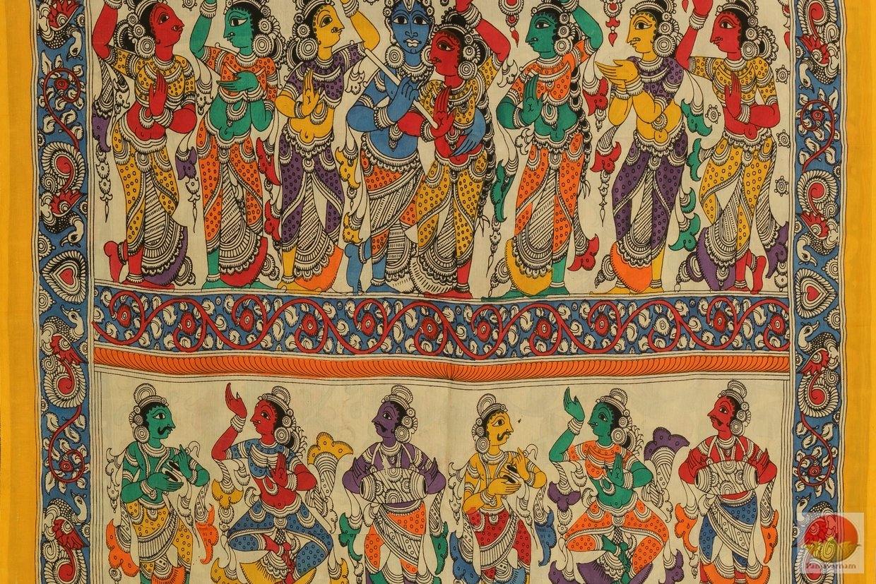 Handpainted Kalamakari Silk Saree - Organic Dyes - PKM 306 - Archives - Kalamkari Silk - Panjavarnam