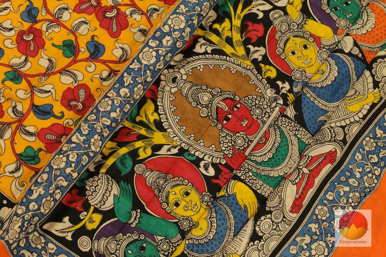 Handpainted Kalamakari Silk Saree - Organic Dyes - PKM 308 - Archives - Kalamkari Silk - Panjavarnam