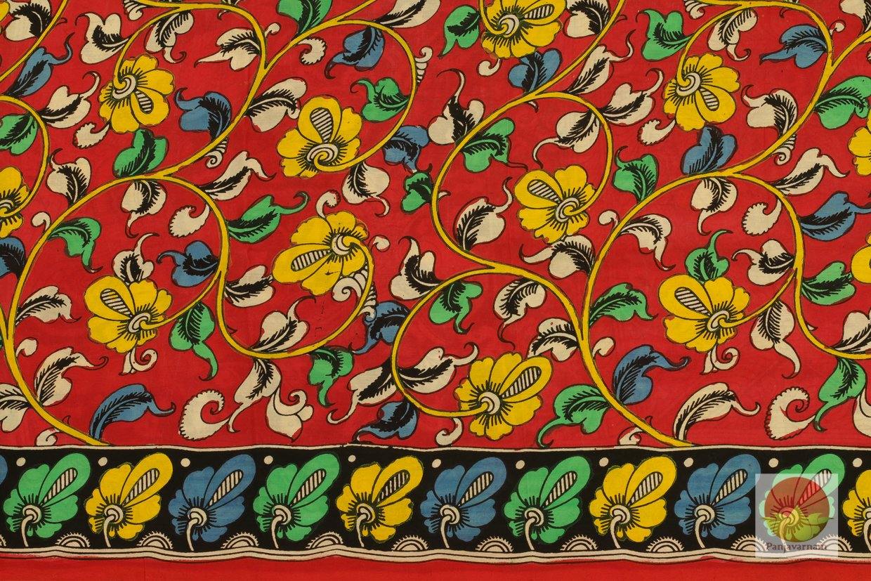 Handpainted Kalamakari Silk Saree - Organic Dyes - PKM 310 - Archives - Kalamkari Silk - Panjavarnam