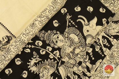 Handpainted Kalamakari Silk Saree - Organic Dyes - PKM 332 - Archives - Kalamkari Silk - Panjavarnam