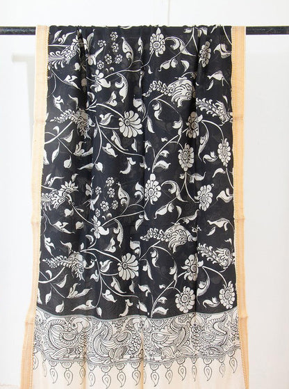 Handpainted Kalamkari Mangalgiri Dupatta PVD 1023 - Dupattas - Panjavarnam PVD 1023