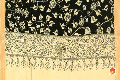 Handpainted Kalamkari Mangalgiri Dupatta With Zari Border PVD 1027 - Dupattas - Panjavarnam PVD 1027