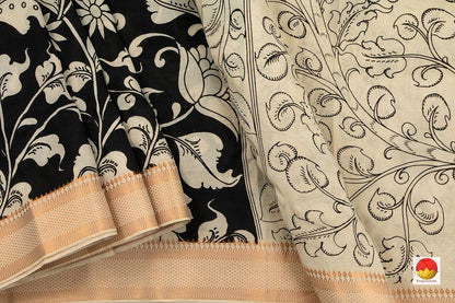 Handpainted Kalamkari Mangalgiri Silk Saree - Monochrome Dyes - PKBS 551 - Kalamkari Silk - Panjavarnam