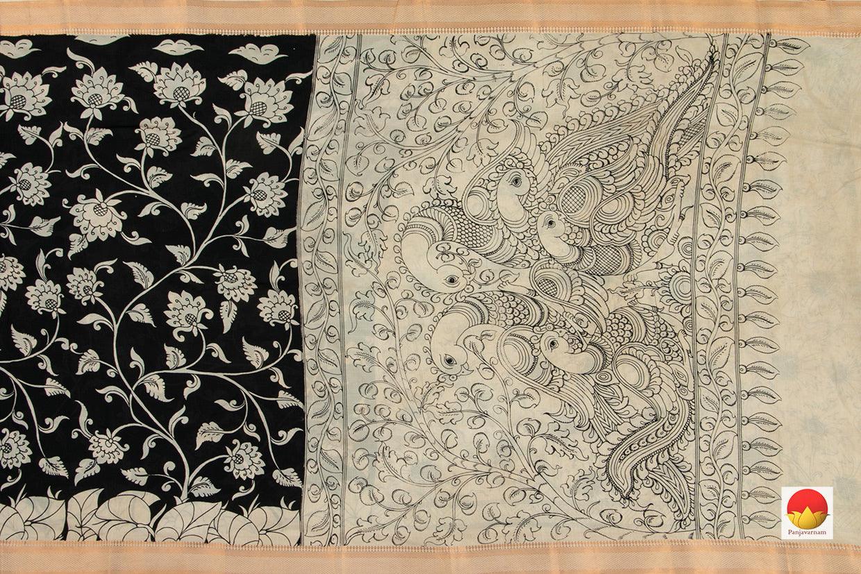 Handpainted Kalamkari Mangalgiri Silk Saree - Monochrome Dyes - PKBS 552 - Kalamkari Silk - Panjavarnam