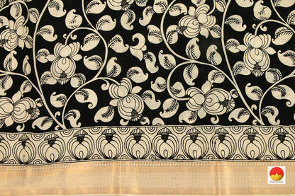 Handpainted Kalamkari Mangalgiri Silk Saree - Monochrome Organic Dyes - PKBS 555 - Kalamkari Silk - Panjavarnam