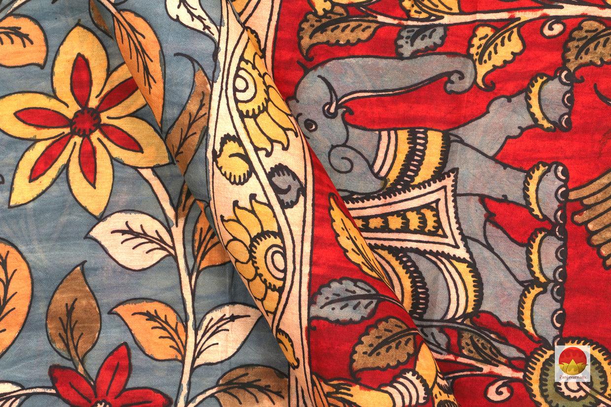 Handpainted Kalamkari Mangalgiri Silk Saree - Organic Dyes - PKMS 02 - Archives - Kalamkari Silk - Panjavarnam